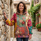 Autumn Bloom on Rust Patchwork hoodie, all-over print