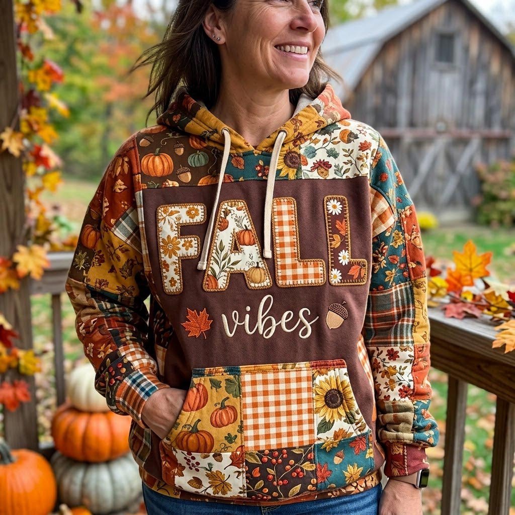 Fall Vibes on Pumpkin Patchwork hoodie, all-over print