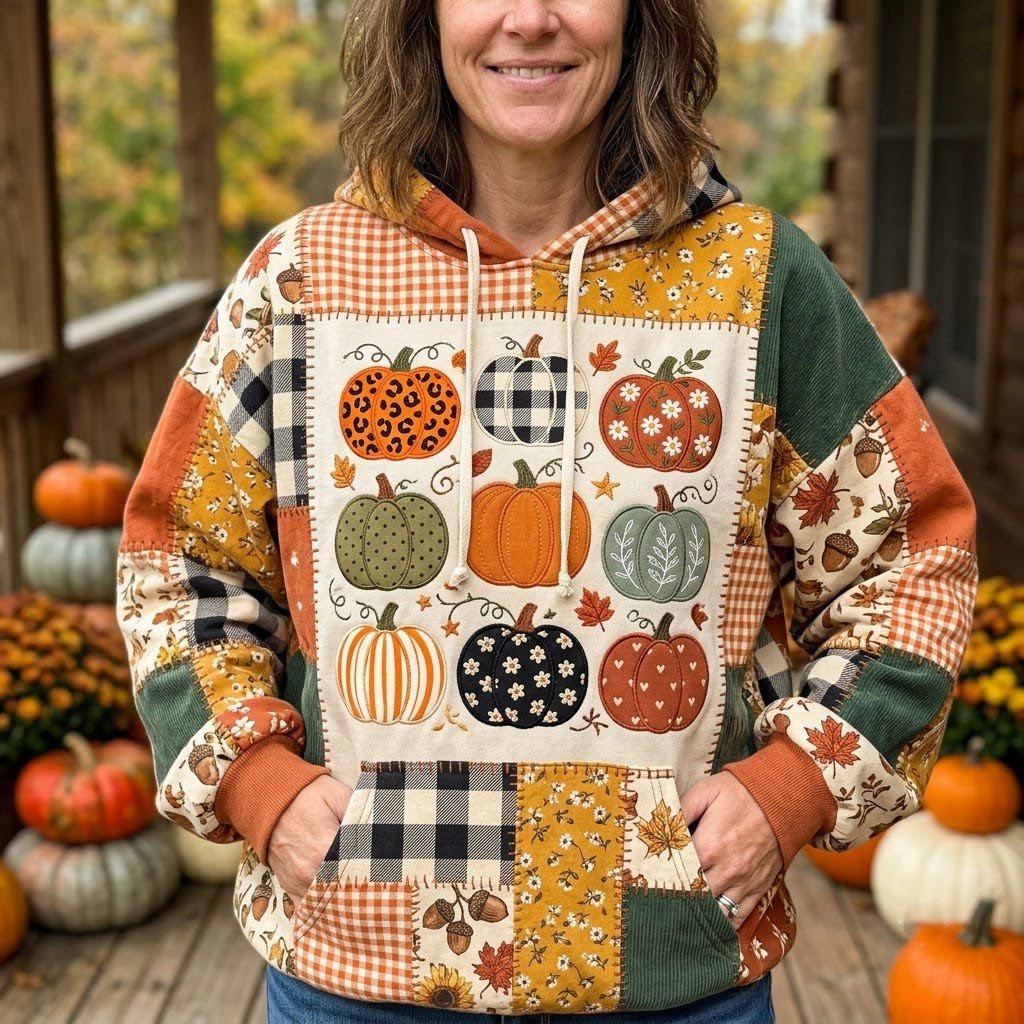 Pumpkin Grid on Autumn Check hoodie, all-over print