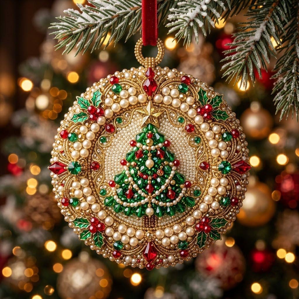 Pearl Christmas Tree Medallion Christmas Ornament