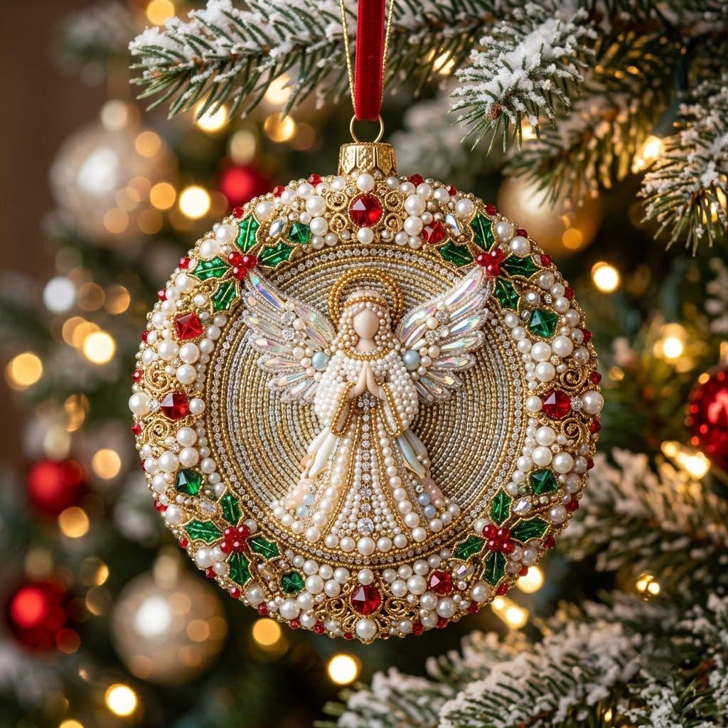 Pearl Angel Medallion Christmas Ornament