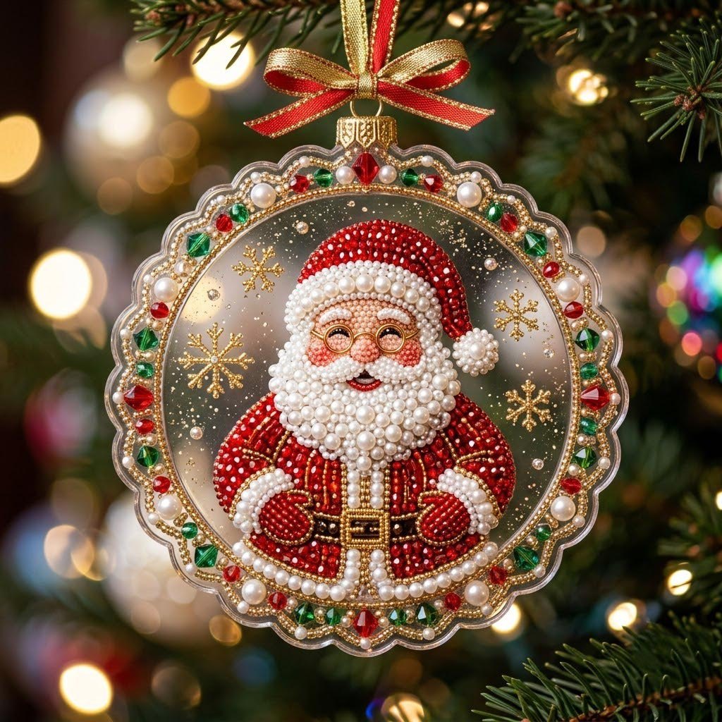 Jewelled Santa Portrait Medallion Christmas Ornament
