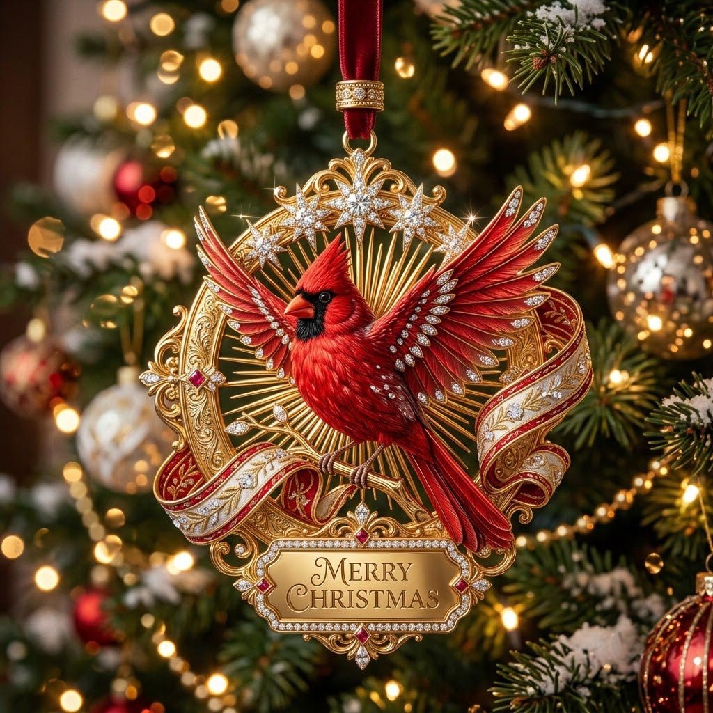 Cardinal in a Ribbon Wreath Christmas Ornament