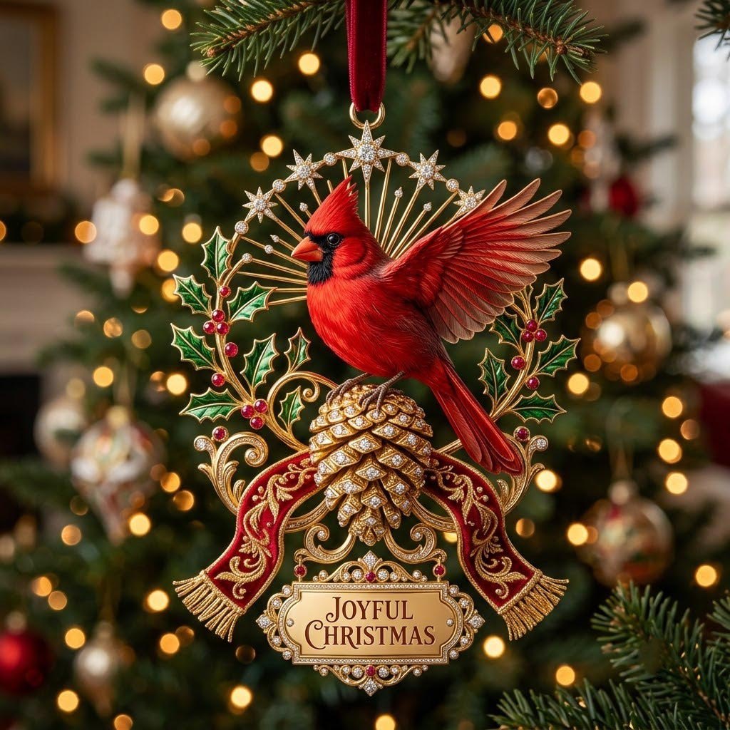 Joyful Christmas Cardinal Pinecone Christmas Ornament