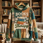 Books Are My Therapy on Green Plaid hoodie, all-over print