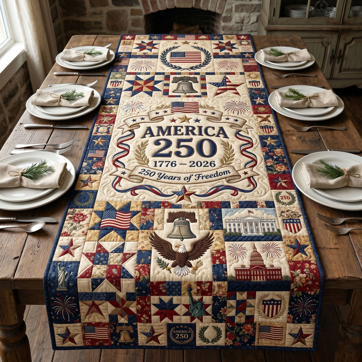 America 250 Landmark Blocks Table Runner