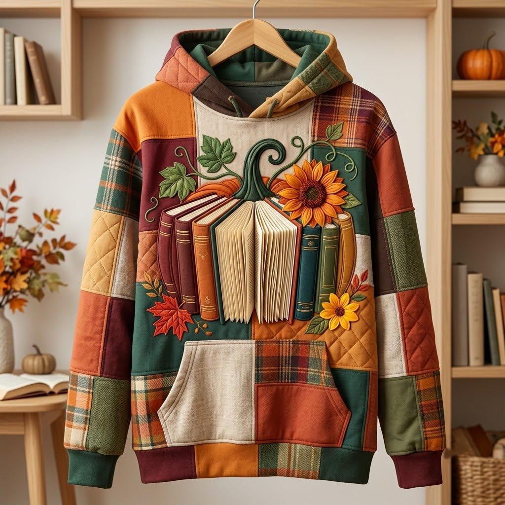 Open Book with Autumn Sunflowers hoodie, all-over print