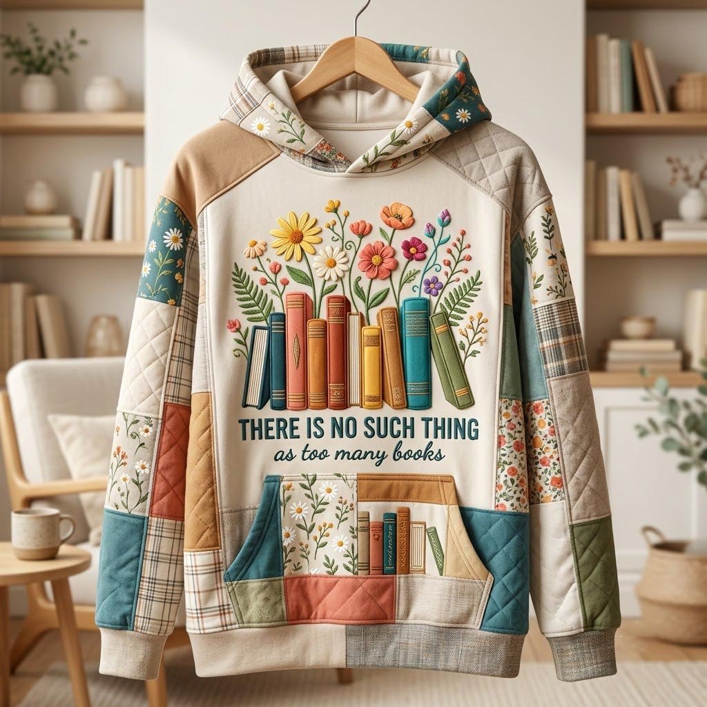 There Is No Such Thing as Too Many Books hoodie, all-over print