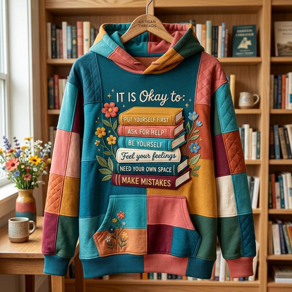 It Is Okay To Self Care Book Panel hoodie, all-over print