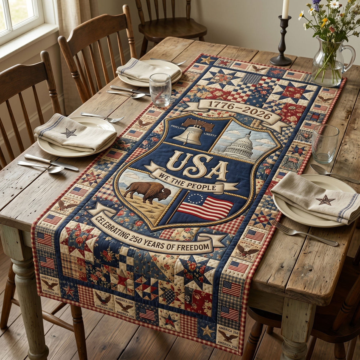 USA We the People Bison Panel Table Runner