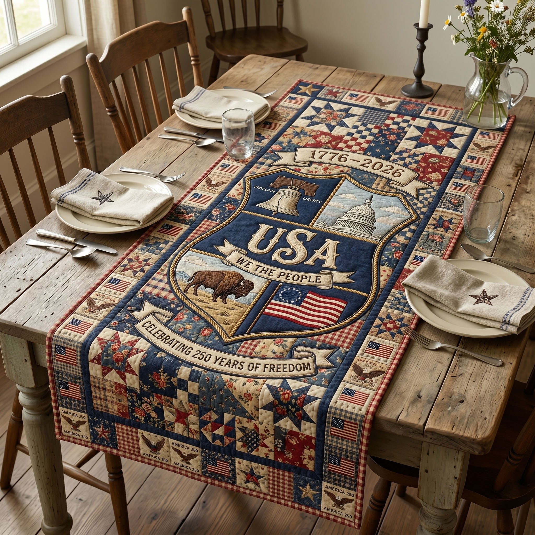 USA We the People Bison Panel Table Runner