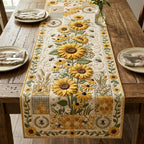 Sunflowers and Bees on Cream Table Runner