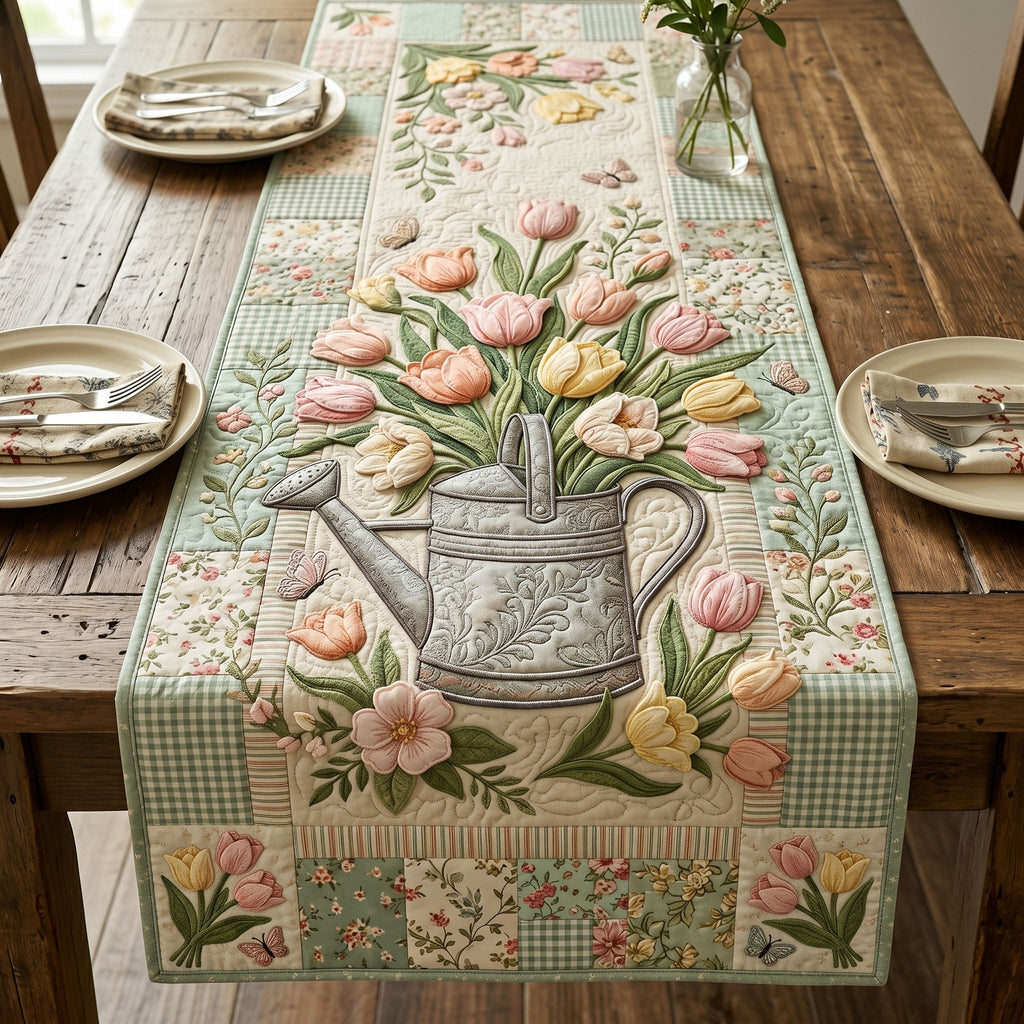 Tulips in a Watering Can Table Runner