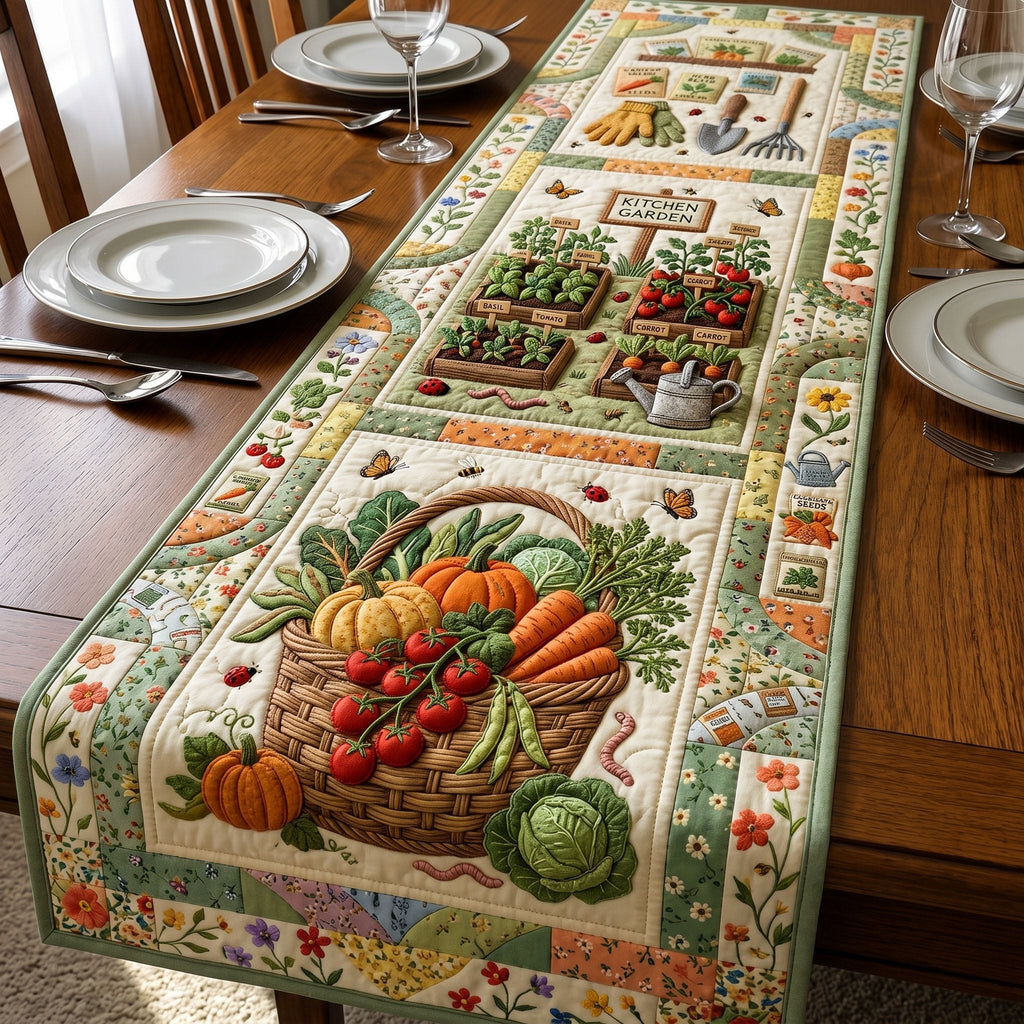 Harvest Basket with Pumpkins and Carrots Table Runner