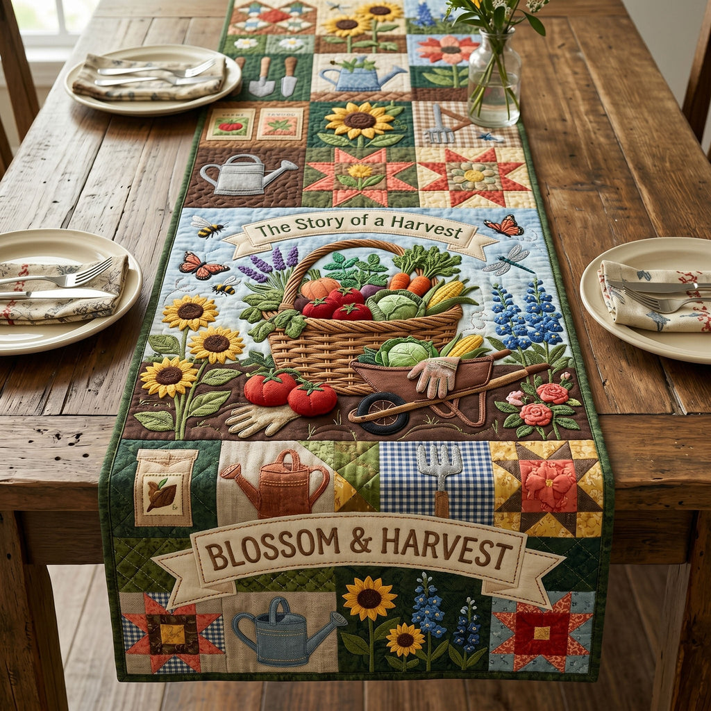 Blossom and Harvest Basket Panel Table Runner