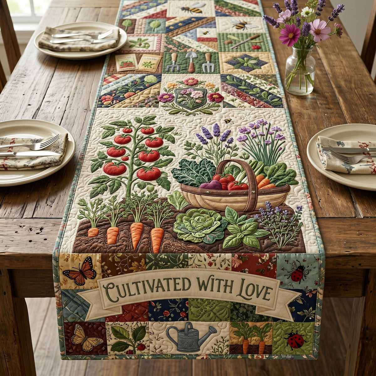 Cultivated With Love Vegetable Garden Table Runner