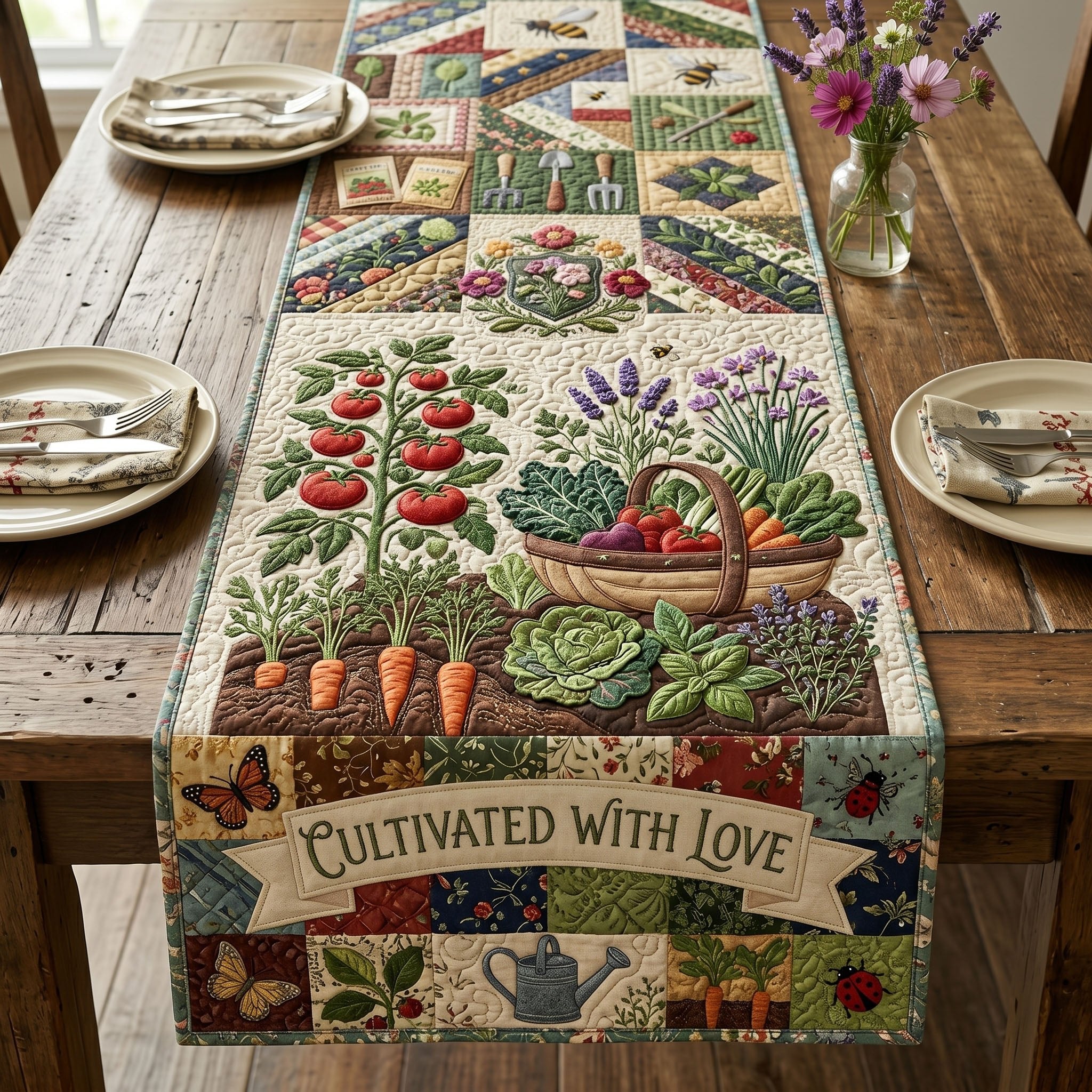 Cultivated With Love Vegetable Garden Table Runner