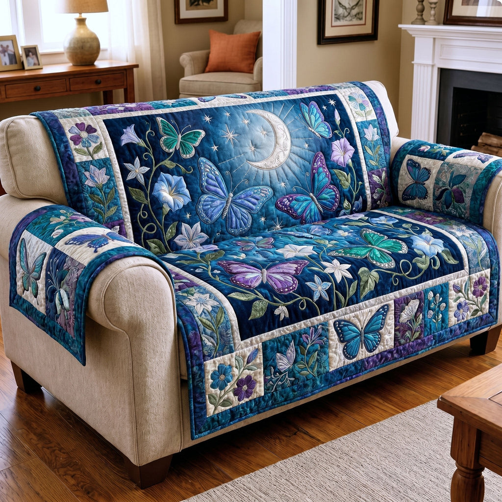 Butterflies Under the Moonlit Blue Sky Sofa Cover