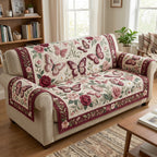 Burgundy Butterflies with Cream Roses Sofa Cover