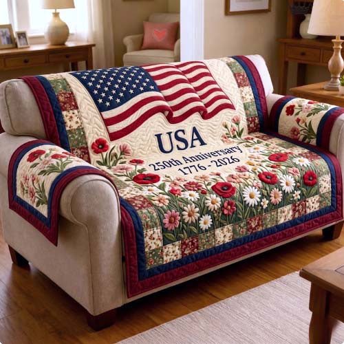 USA Anniversary with White Daisies Sofa Cover