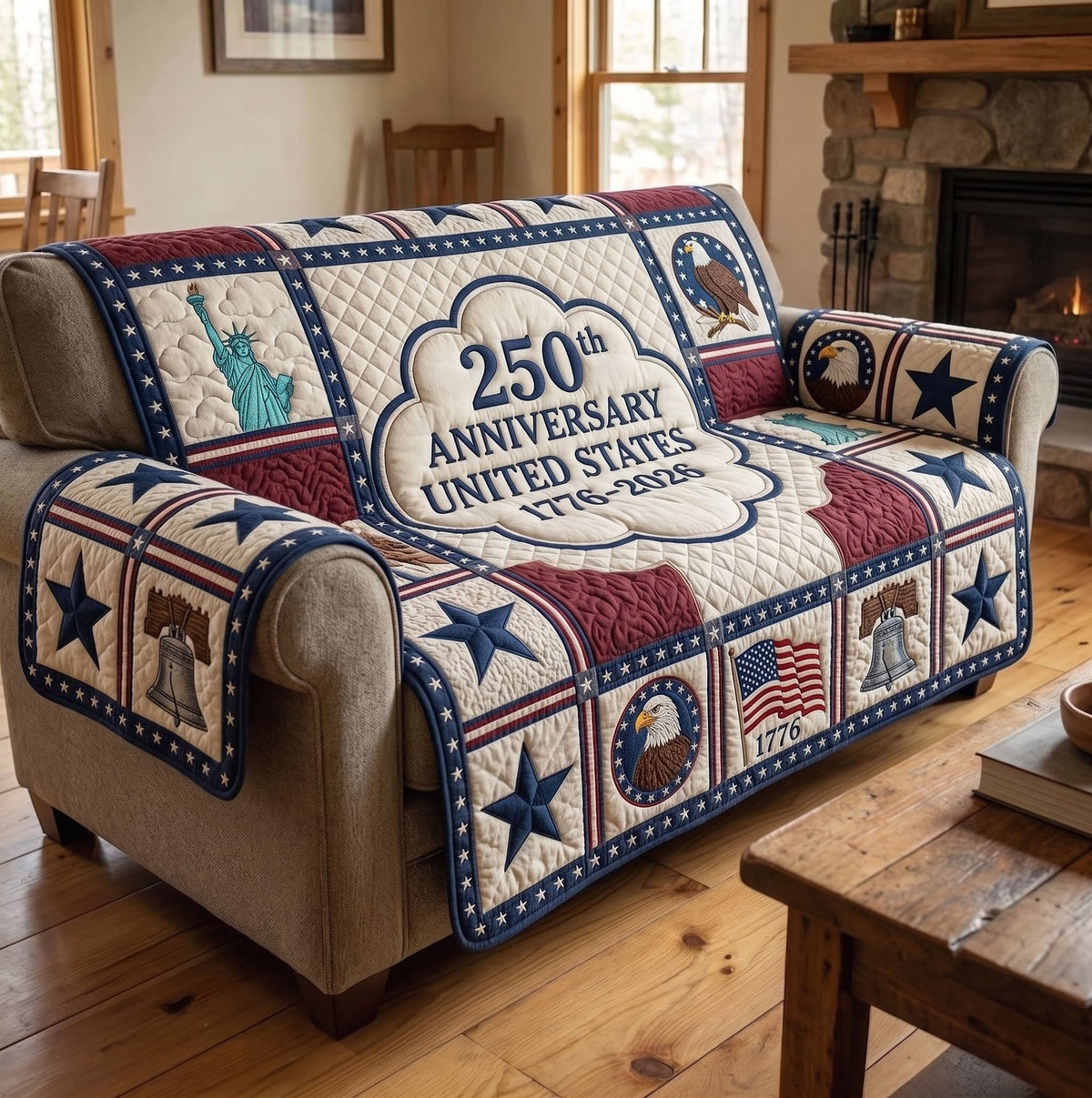 250th Anniversary Oval on Cream Sofa Cover
