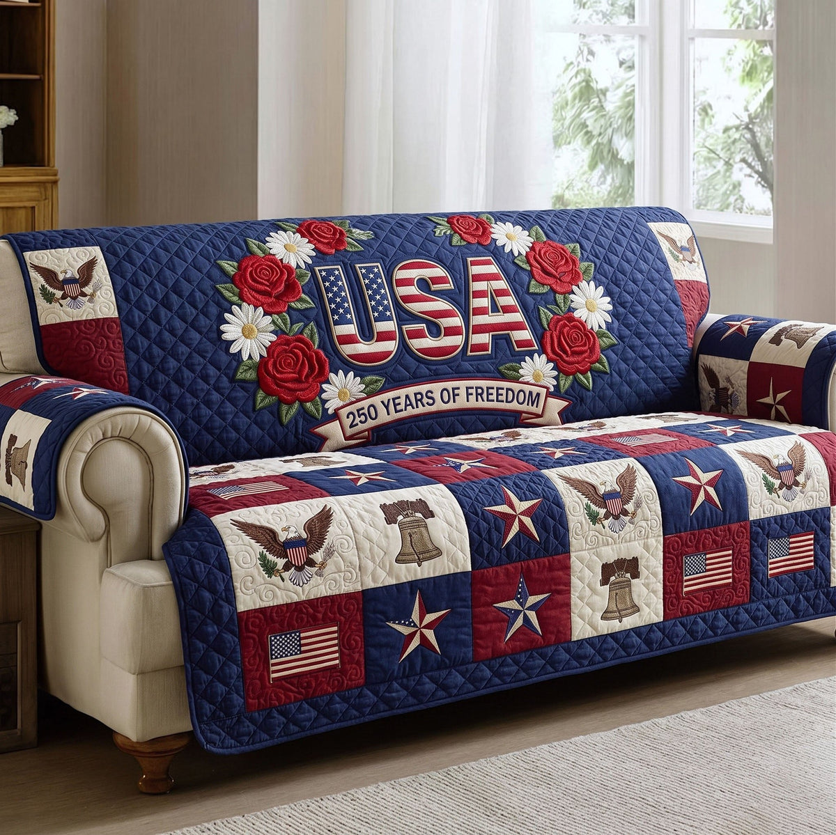 USA Freedom with Roses and Daisies Sofa Cover