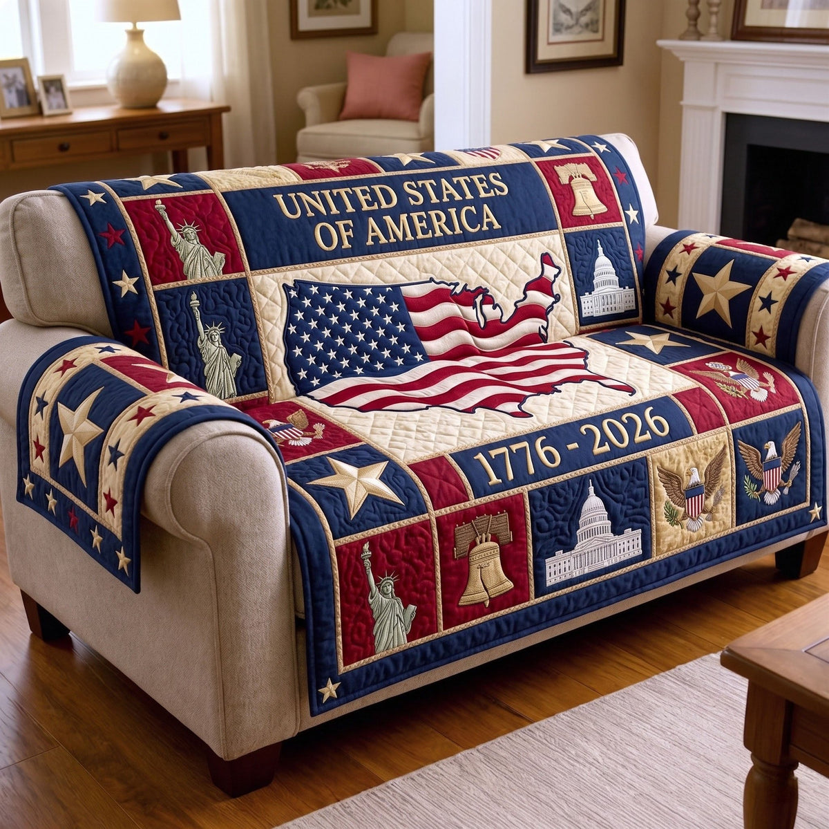 United States Landmarks and Flag Sofa Cover