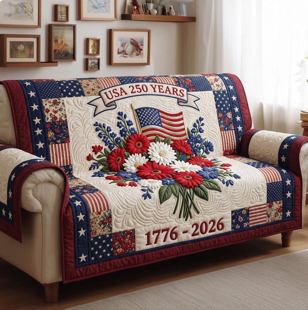 USA 250 Years Floral Bouquet Sofa Cover