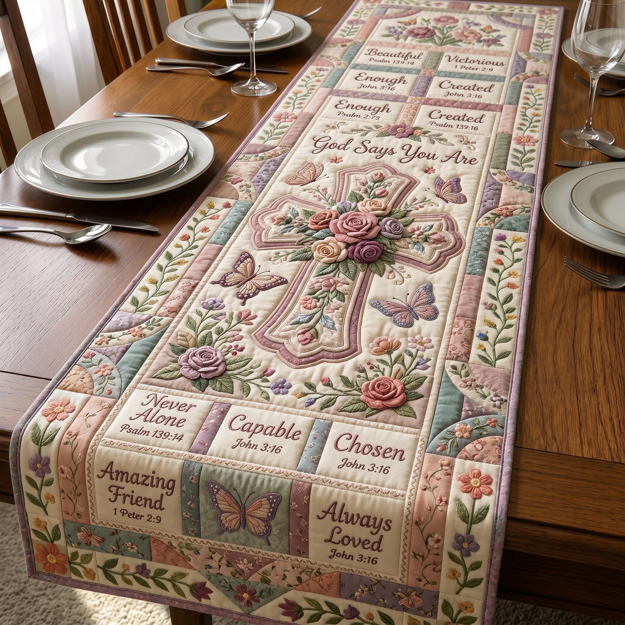 God Says You Are Cross Panel Table Runner