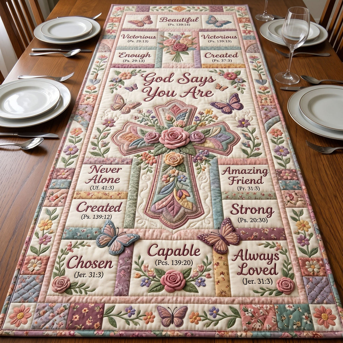 God Says You Are Word Blocks Table Runner