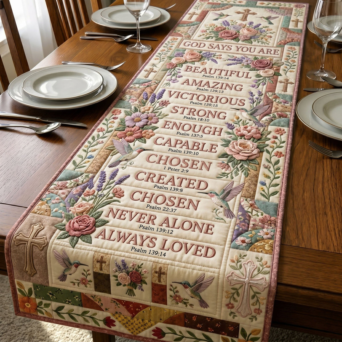 Chosen and Always Loved Word Panel Table Runner
