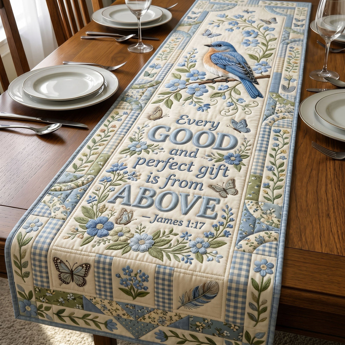 Christian Faith Every Good and Perfect Gift Above Table Runner