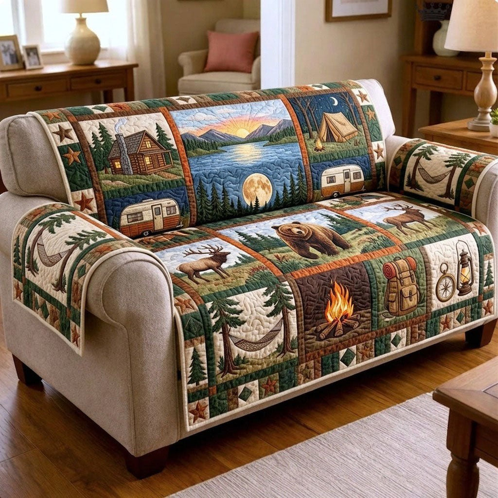 Campfire and Cabin Under the Moon Sofa Cover