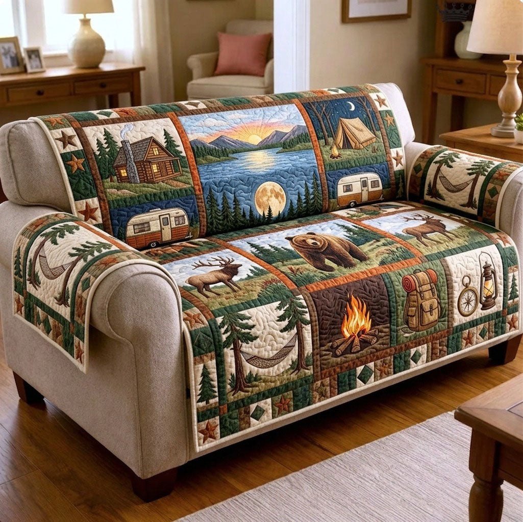 Campfire and Cabin Under the Moon Sofa Cover