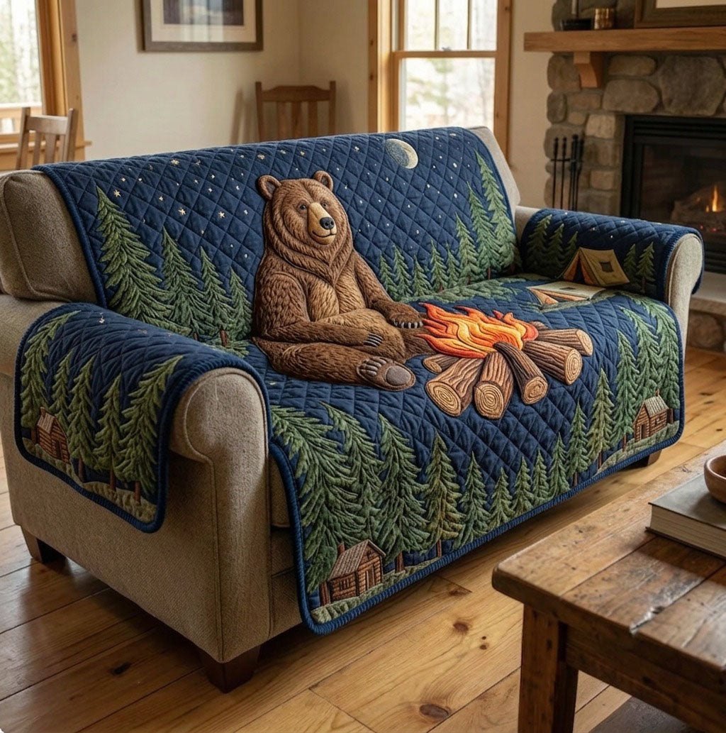 Bear Beside the Forest Campfire Sofa Cover