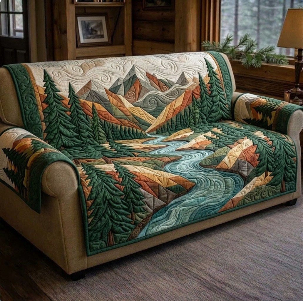 Mountain River Winding Through the Pines Sofa Cover