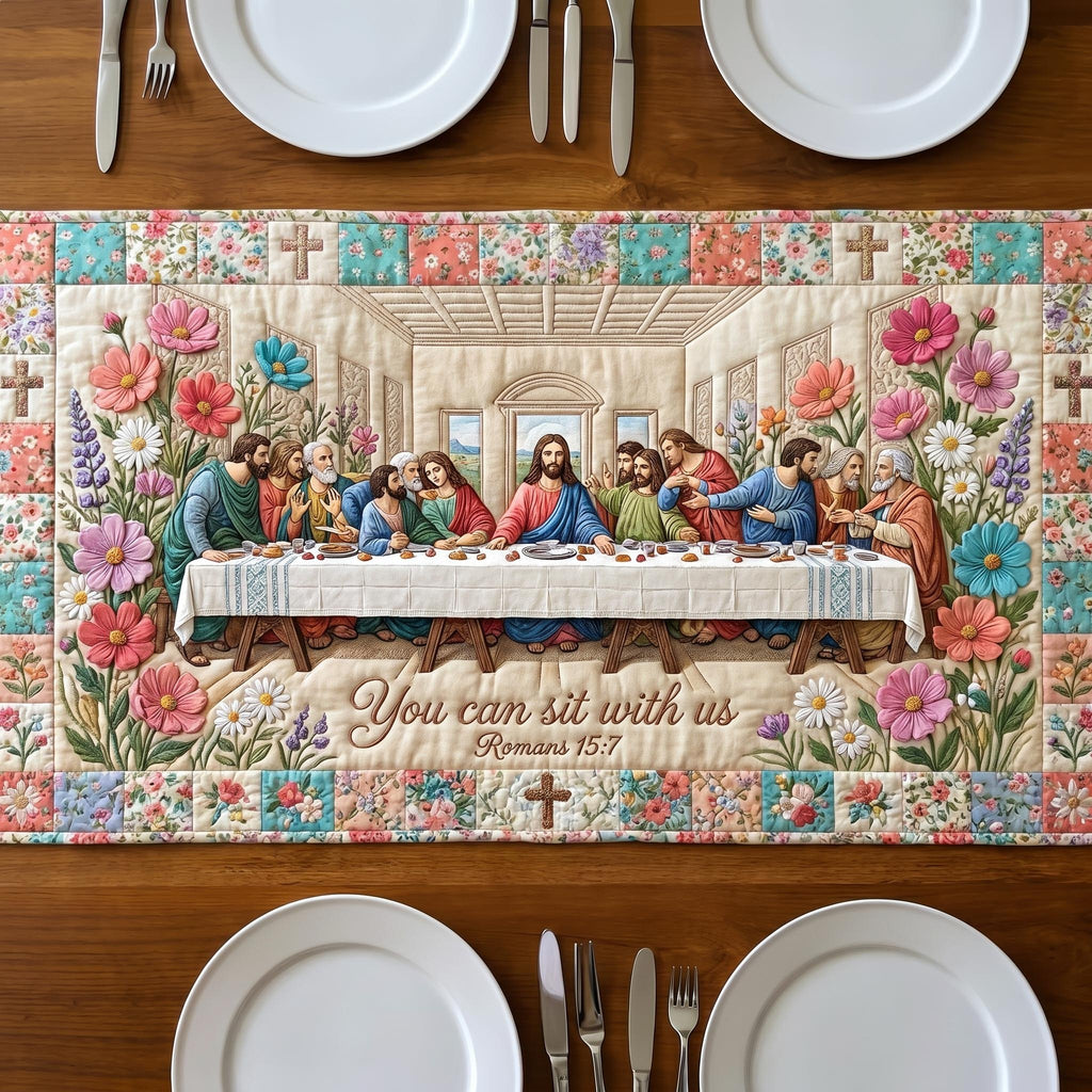 Last Supper with Pink Flower Border Table Runner