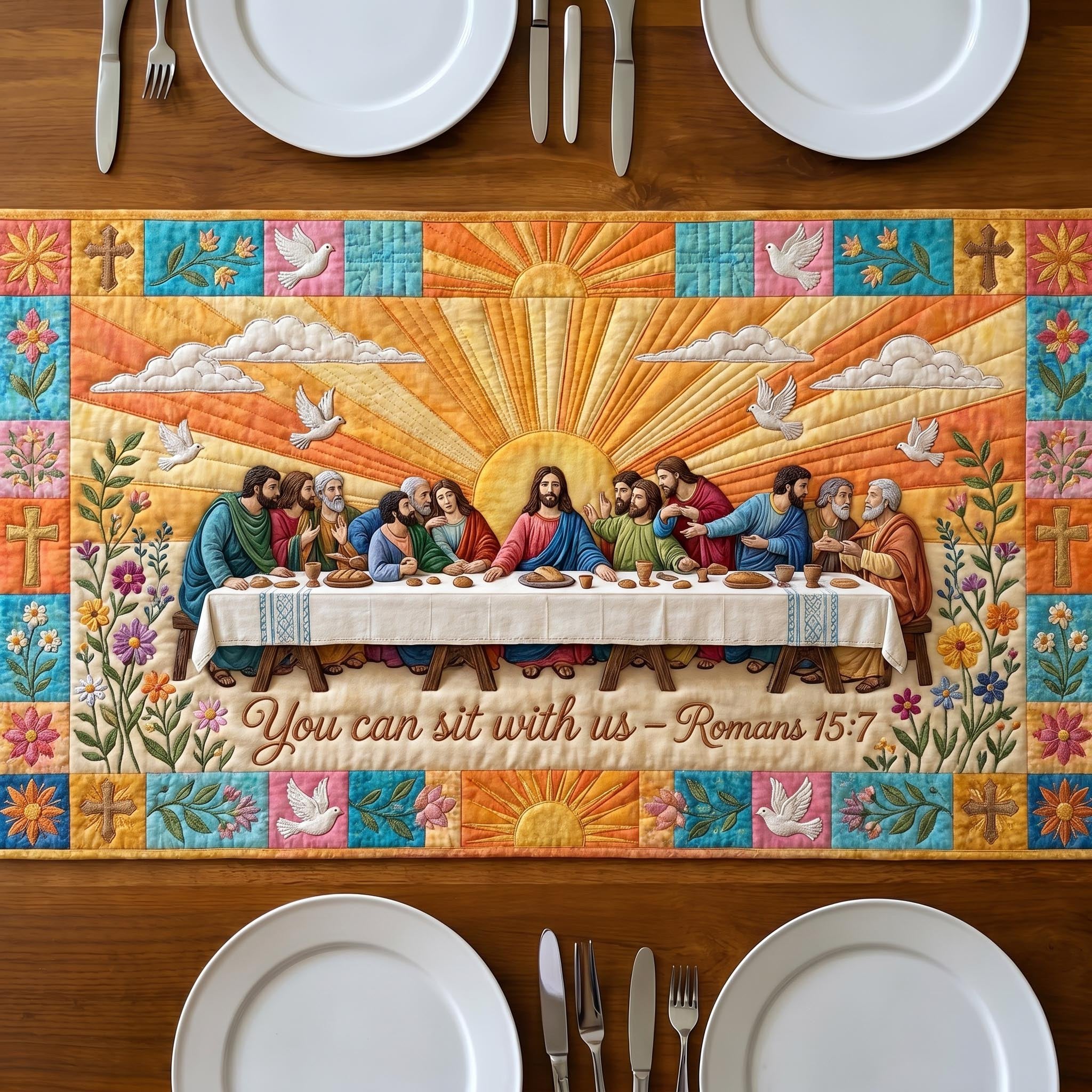 Last Supper on Golden Sunburst Table Runner