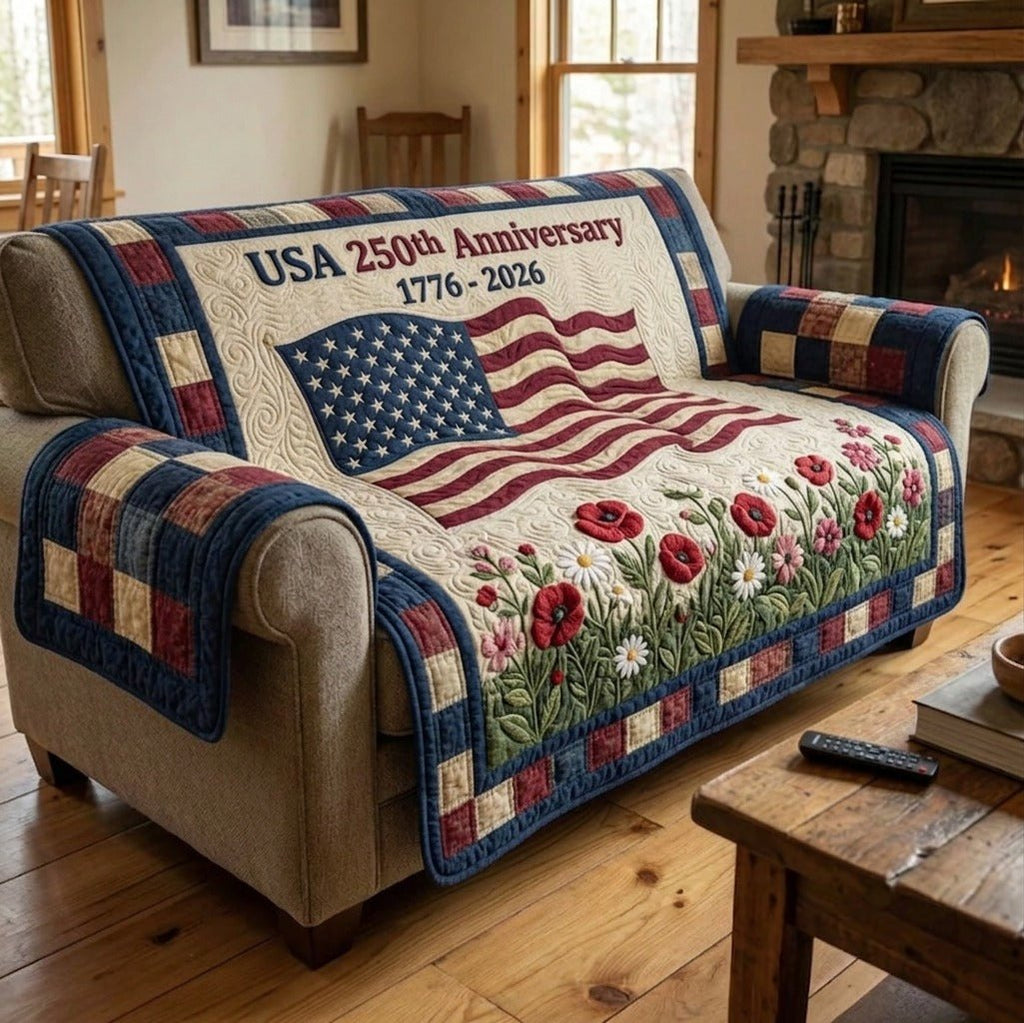 Flag and Poppies for 250 Years Sofa Cover