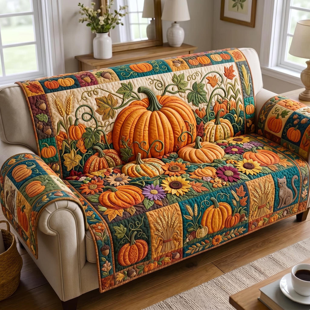 Pumpkin Stack Among Autumn Leaves Sofa Cover