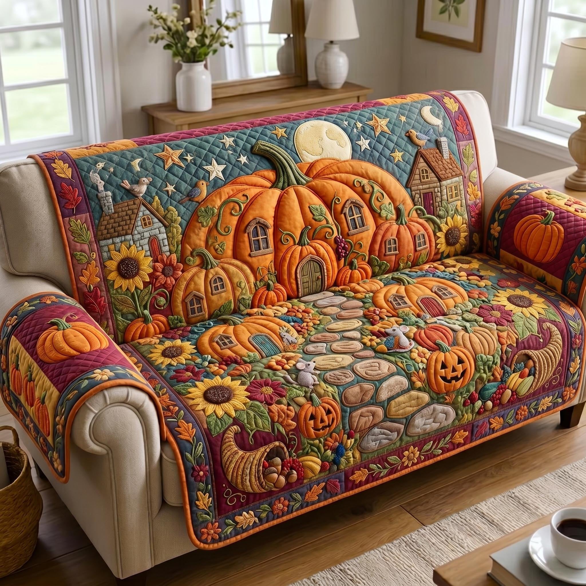 Giant Pumpkin and Cottage Blocks Sofa Cover