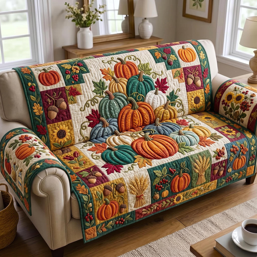 Pastel Pumpkins in Harvest Blocks Sofa Cover