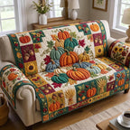 Pastel Pumpkins in Harvest Blocks Sofa Cover