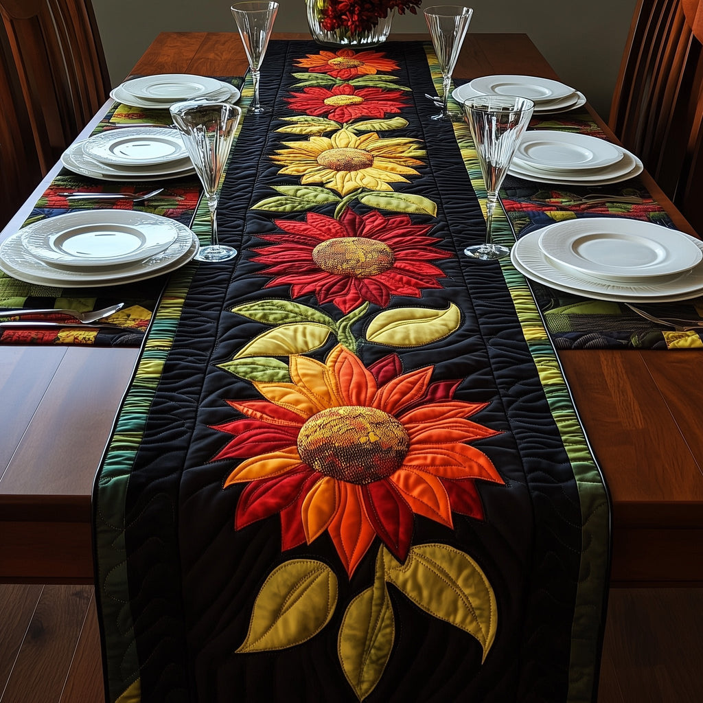 Orange and Red Sunflowers on Black Table Runner