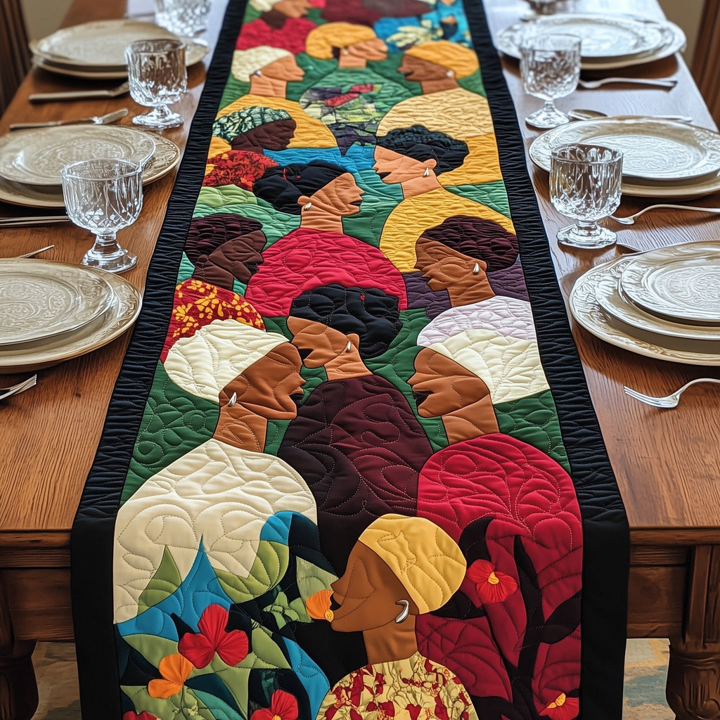 Colorful Layered Profile Faces Table Runner