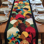 Colorful Layered Profile Faces Table Runner