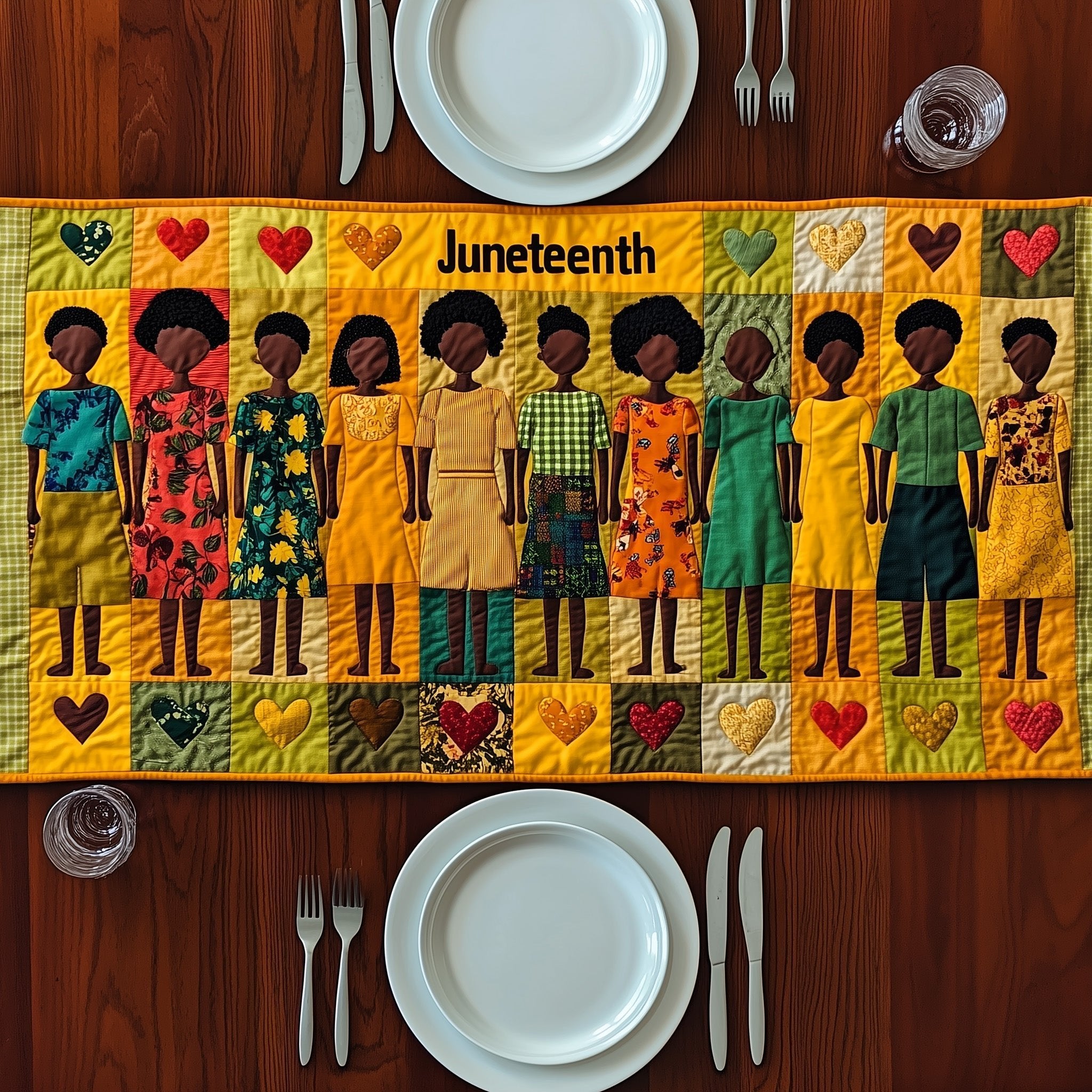 Juneteenth Crowd in Patterned Clothes Table Runner