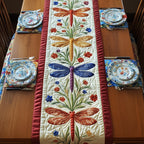 Dragonflies and Flowers on Cream Table Runner