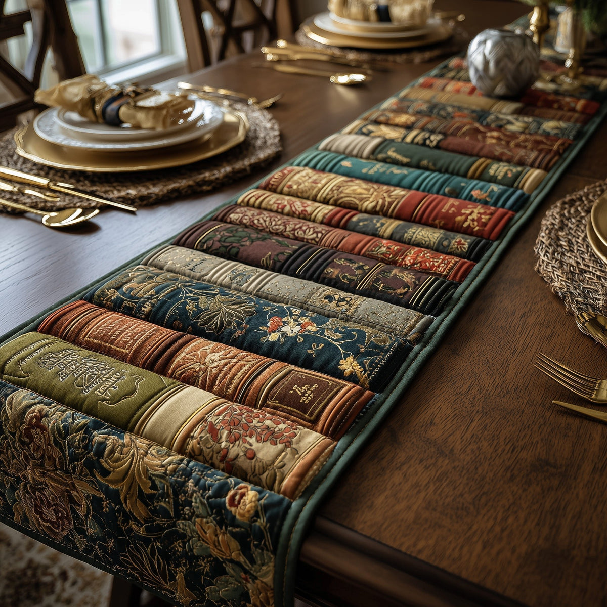 Old Book Spines on Floral Border Table Runner