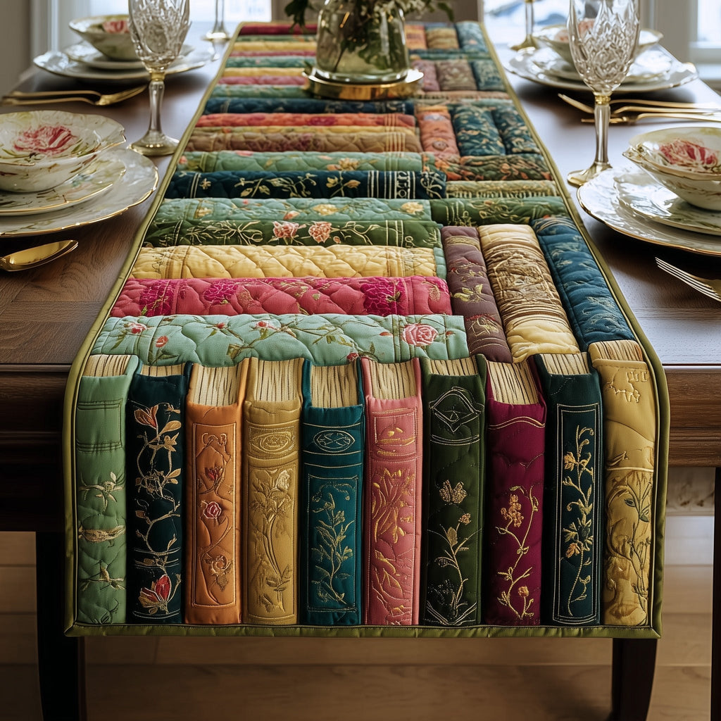 Pastel Book Row on Green Table Runner
